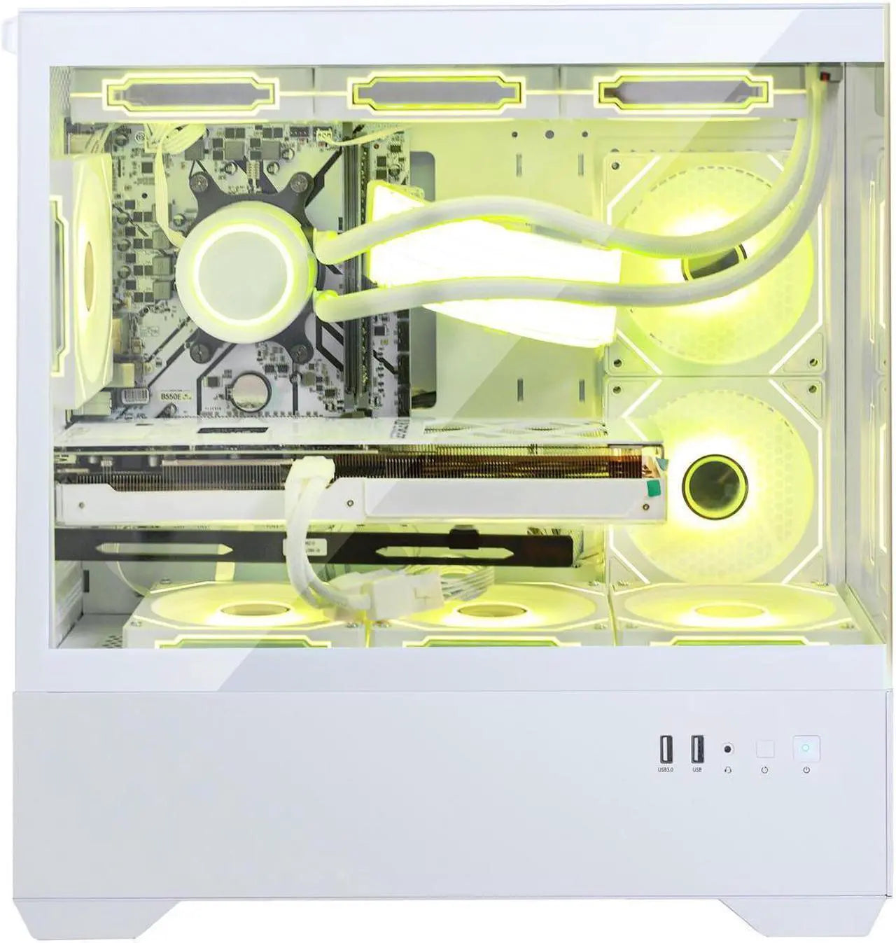Hoengager Ocean Park Gaming PC Desktop-AMD Ryzen 7 5700X 3.4 GHz 8-Core, 32GB DDR4 RAM,1TB PCI-E SSD, RTX 4060 8G, 360 Liquid-Cooled,RGB Fans, WIFI &Bluetooth ,Win 11 Pro 64bit -White