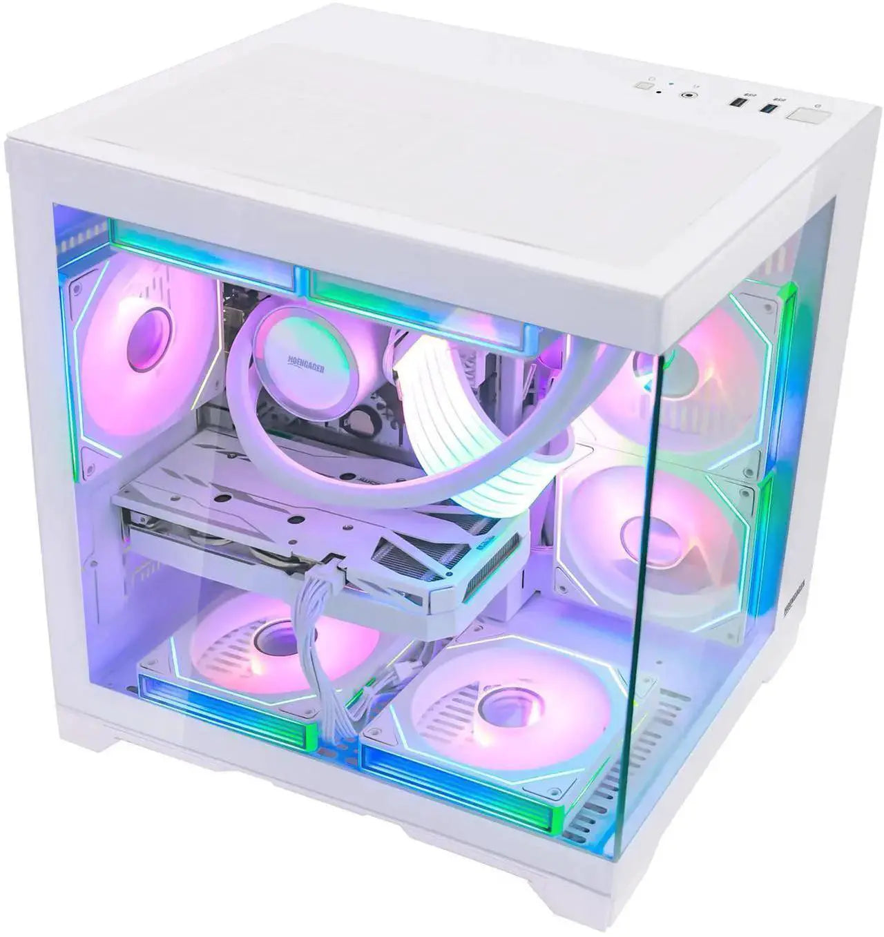Hoengager Gaming PC -AMD Ryzen 7 5700X 3.4 GHz-RTX 5060 8GB-32GB DDR4 RAM-1TB M.2 SSD-240 Liquid Cooler -WIFI &Bluetooth -RGB Fans-Windows 11 Pro Desktop Computer-White