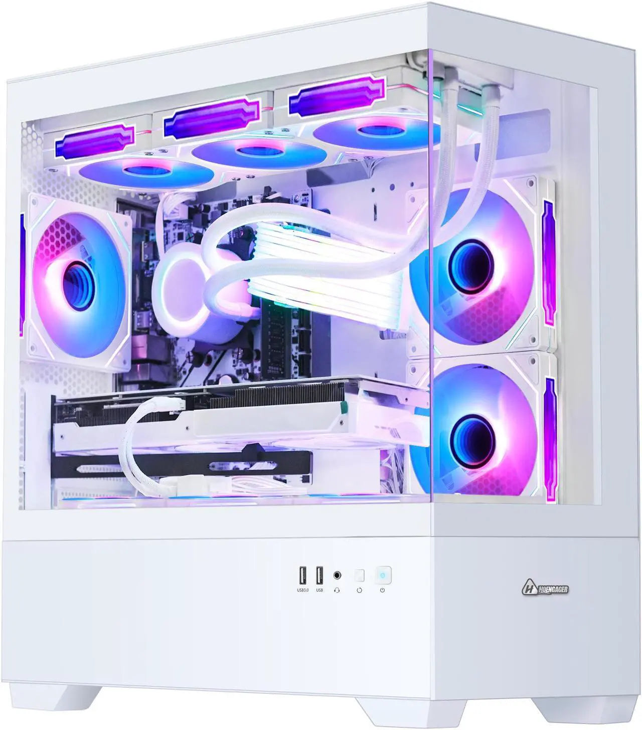 Hoengager Ocean Park Gaming PC Desktop-AMD Ryzen 7 5700X 3.4 GHz 8-Core, 32GB DDR4 RAM,1TB PCI-E SSD, RTX 4060 8G, 360 Liquid-Cooled,RGB Fans, WIFI &Bluetooth ,Win 11 Pro 64bit -White