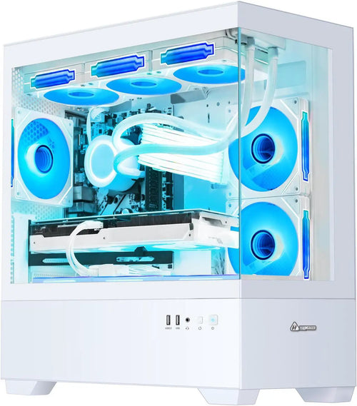 Hoengager Ocean Park Gaming PC Desktop-AMD Ryzen 7 5700X 3.4 GHz 8-Core, 32GB DDR4 RAM,1TB PCI-E SSD, RTX 4060 8G, 360 Liquid-Cooled,RGB Fans, WIFI &Bluetooth ,Win 11 Pro 64bit -White