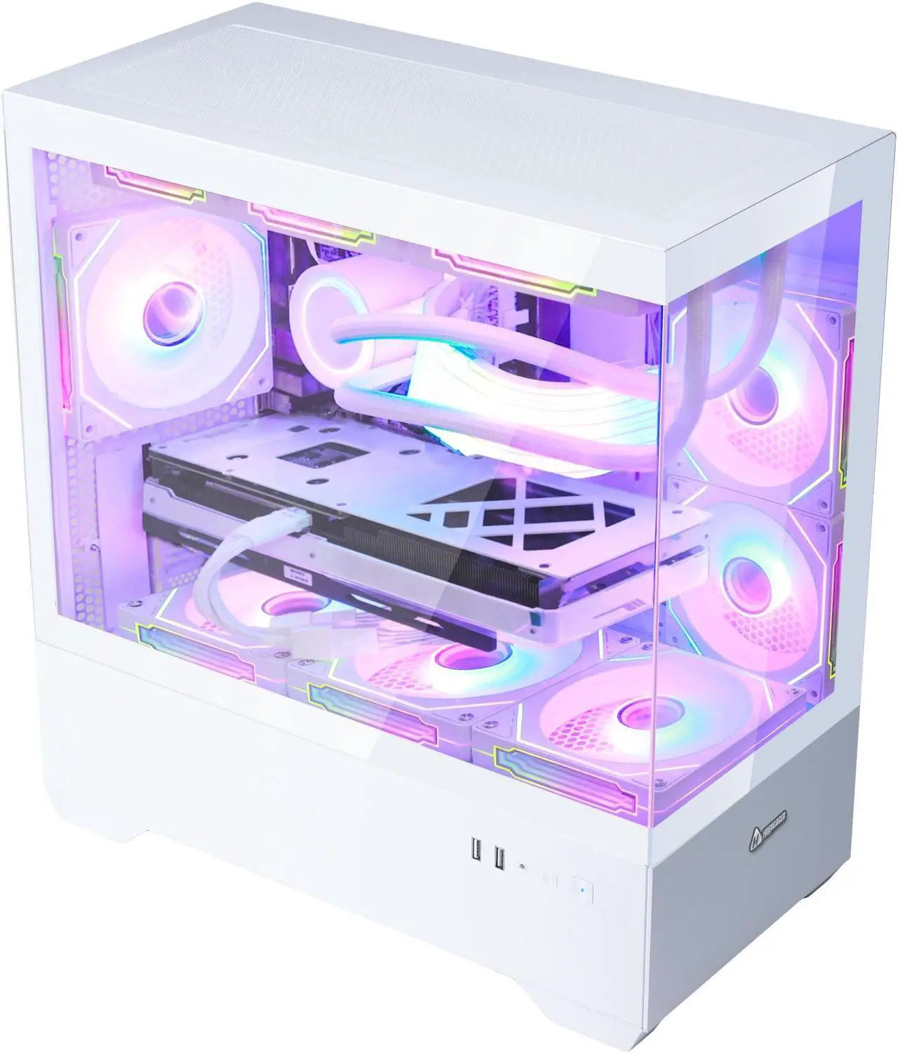 Hoengager Ocean Park Gaming PC Desktop-AMD Ryzen 7 5700X 3.4 GHz 8-Core, 32GB DDR4 RAM,1TB PCI-E SSD, RTX 4060 8G, 360 Liquid-Cooled,RGB Fans, WIFI &Bluetooth ,Win 11 Pro 64bit -White