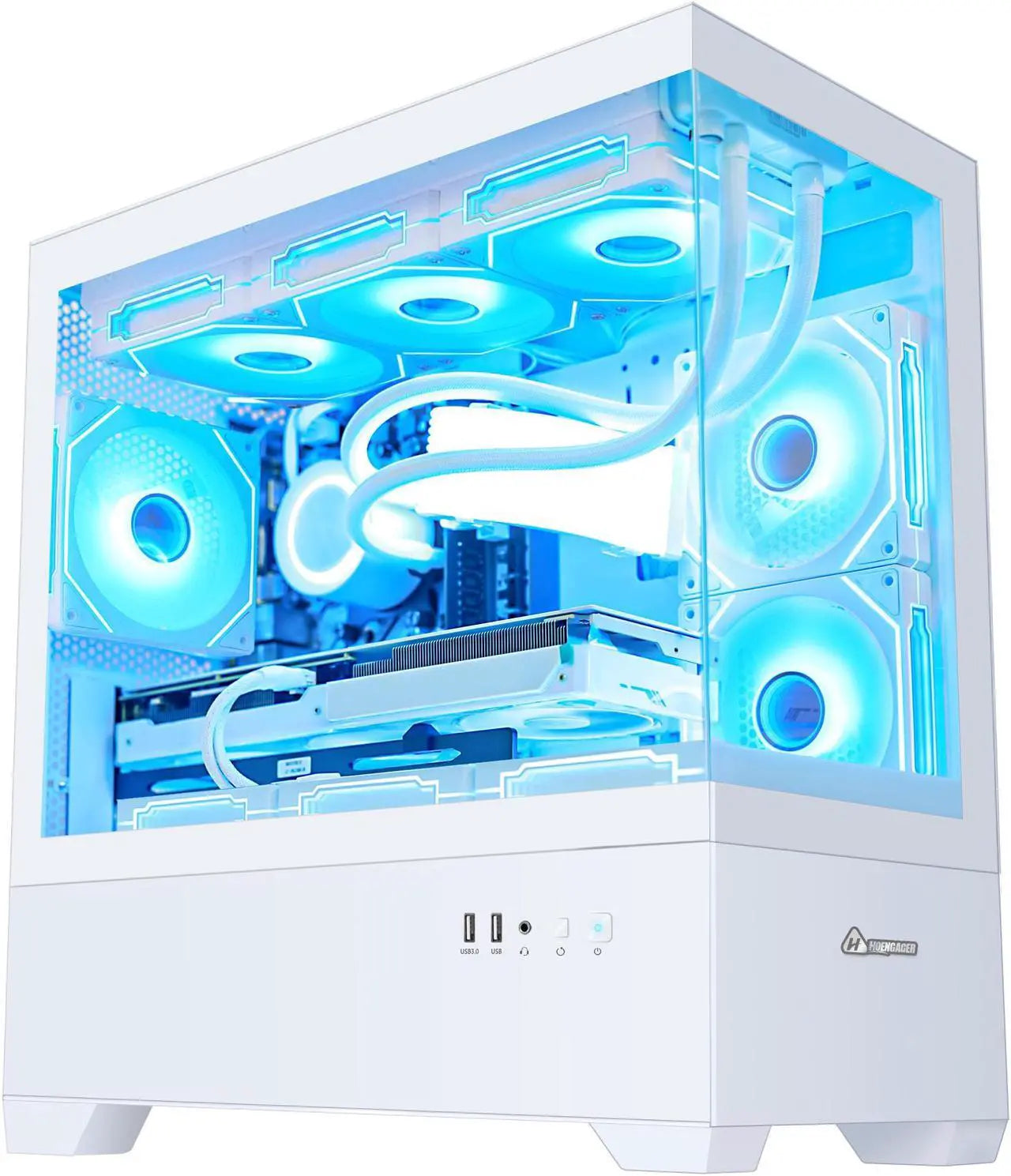 Hoengager Ocean Park Gaming PC Desktop-AMD Ryzen 7 5700X 3.4 GHz 8-Core, 32GB DDR4 RAM,1TB PCI-E SSD, RTX 4060 8G, 360 Liquid-Cooled,RGB Fans, WIFI &Bluetooth ,Win 11 Pro 64bit -White