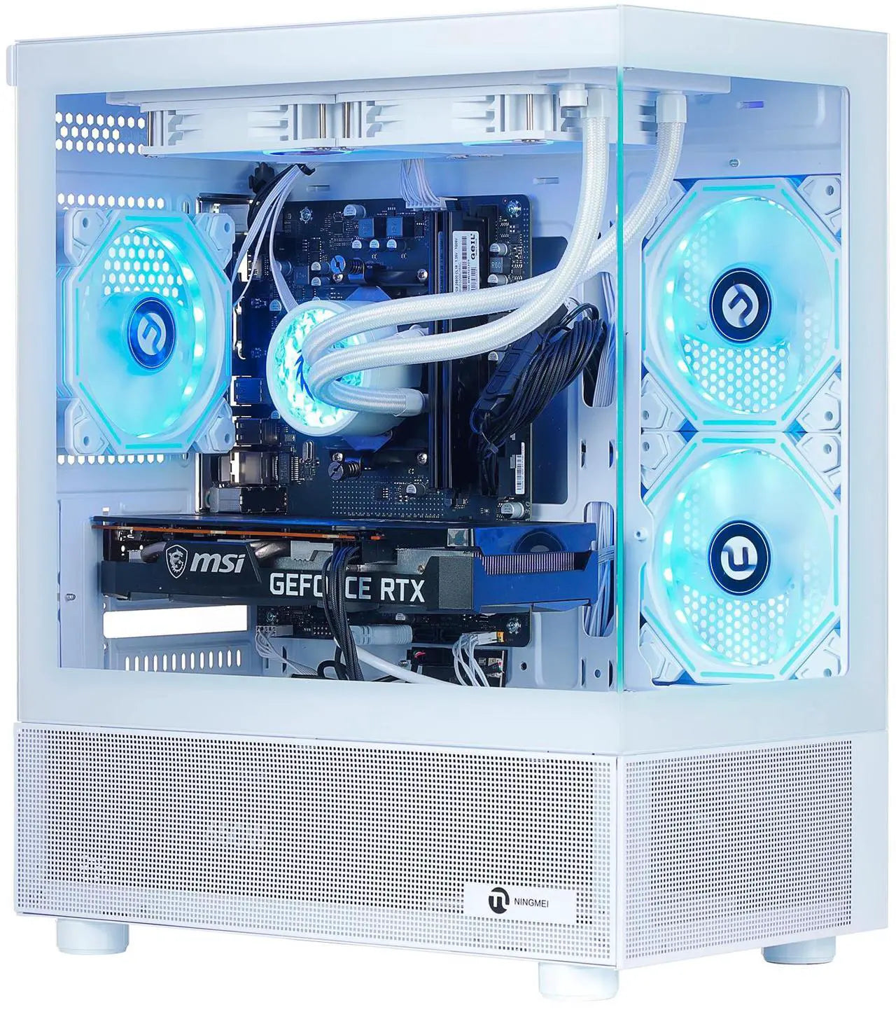 Ningmei Gaming Desktop Computer PC, AMD Ryzen 7 5700X, RTX 4060, 32GB DDR4 RAM, 1TB NVME SSD, 240 Liquid Cooler, 650W PSU, Wi-Fi, ARGB Fans , Windows 11 Home