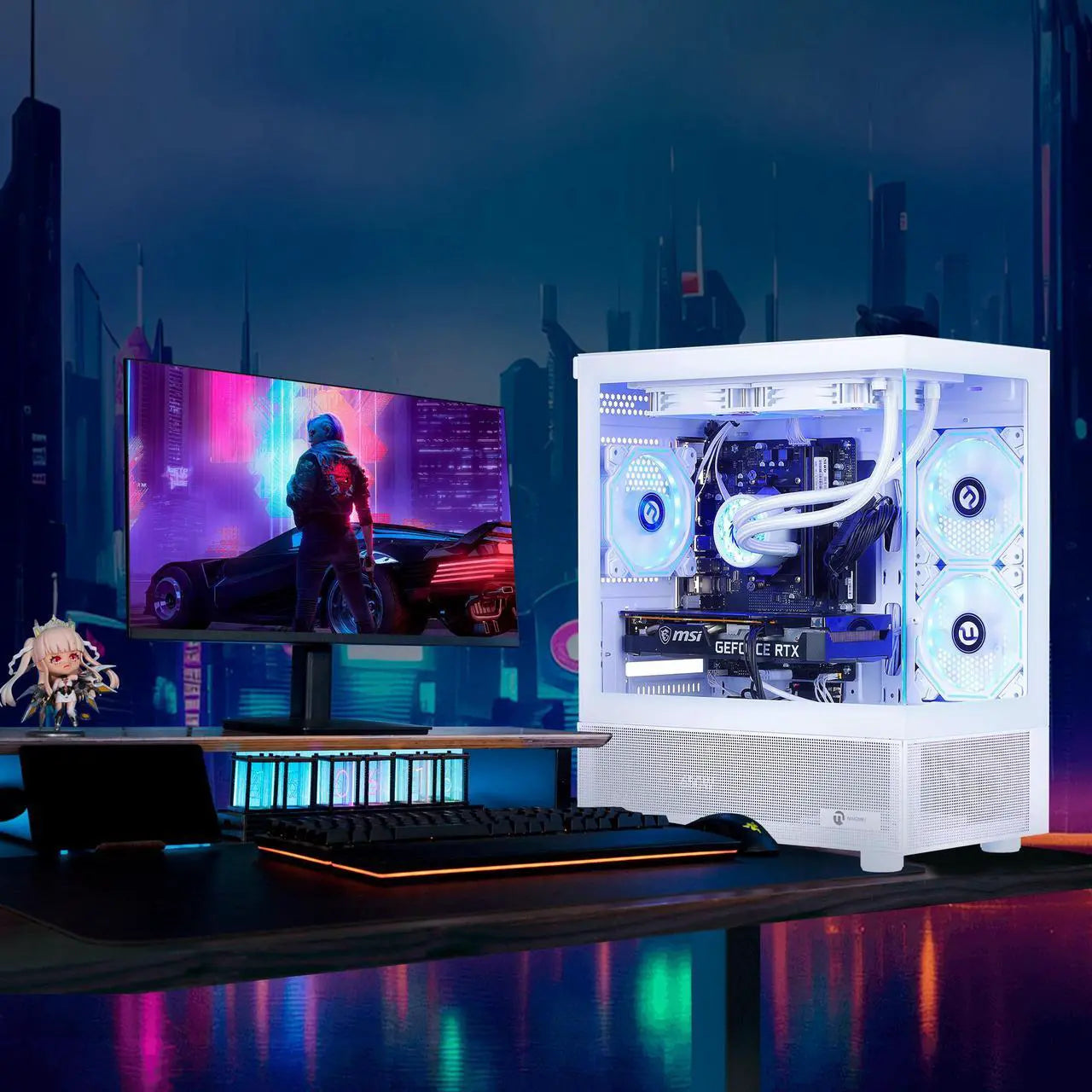 Ningmei Gaming Desktop Computer PC, AMD Ryzen 7 5700X, RTX 4060, 32GB DDR4 RAM, 1TB NVME SSD, 240 Liquid Cooler, 650W PSU, Wi-Fi, ARGB Fans , Windows 11 Home