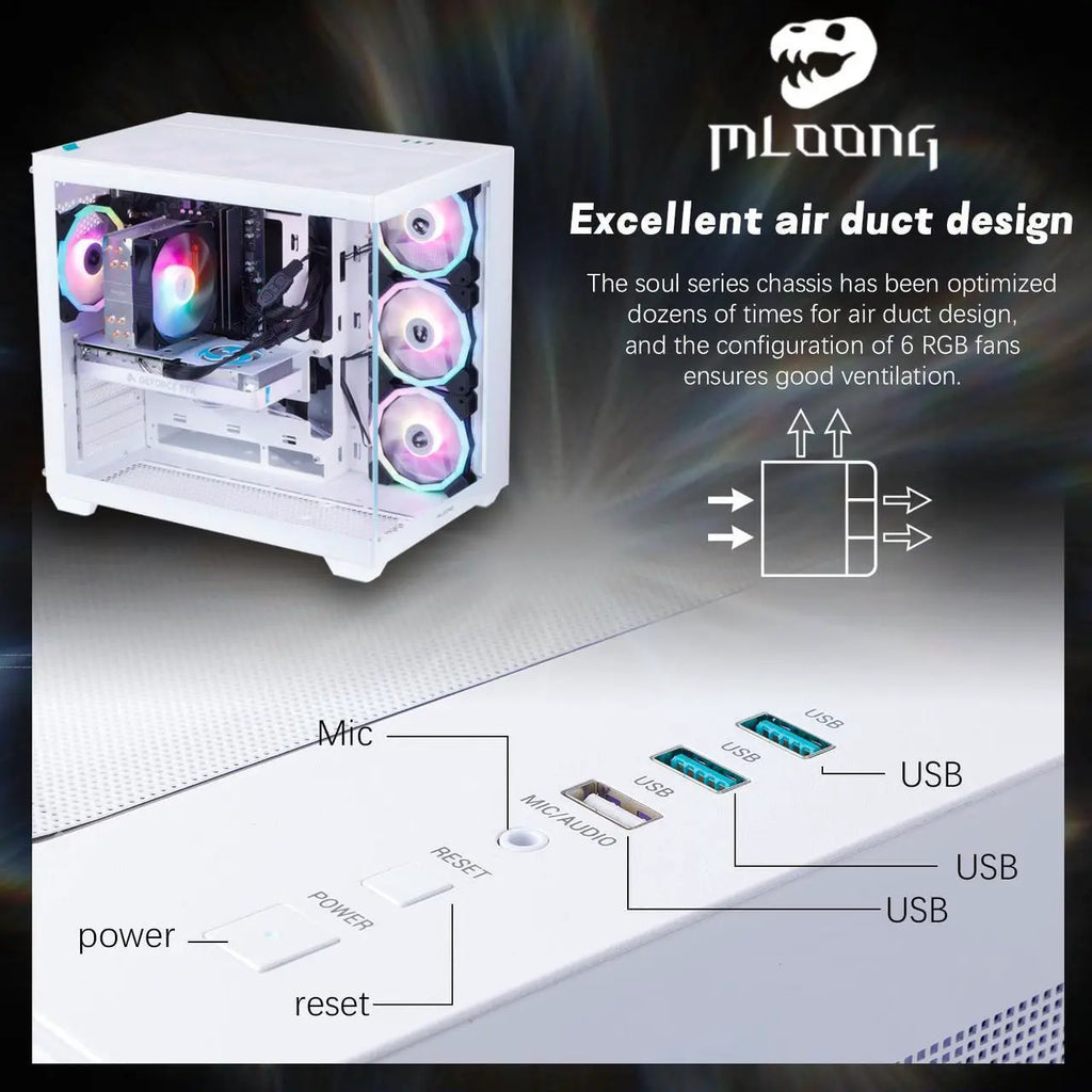MLOONG Gaming PC,AMD Ryzen 5 5500 4.2 GHz, AMD Radeon RX 6600 8GB Desktop Computer, 1TB NVMe SSD, 16GB DDR4 3200MHz, Air Cooled Prebuilt,650W PSU, Windows 11