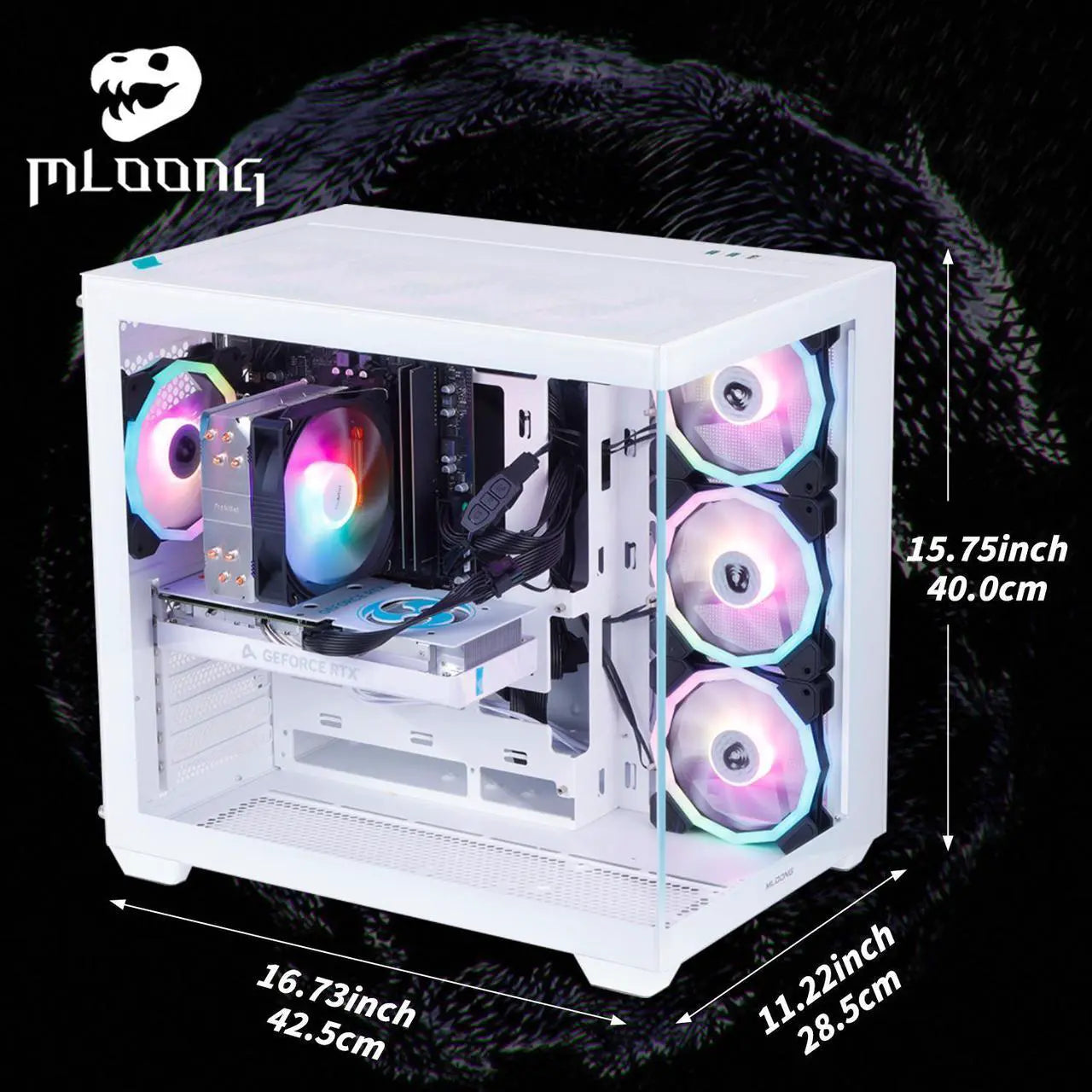 MLOONG Gaming PC,AMD Ryzen 5 5500 4.2 GHz, AMD Radeon RX 6600 8GB Desktop Computer, 1TB NVMe SSD, 16GB DDR4 3200MHz, Air Cooled Prebuilt,650W PSU, Windows 11