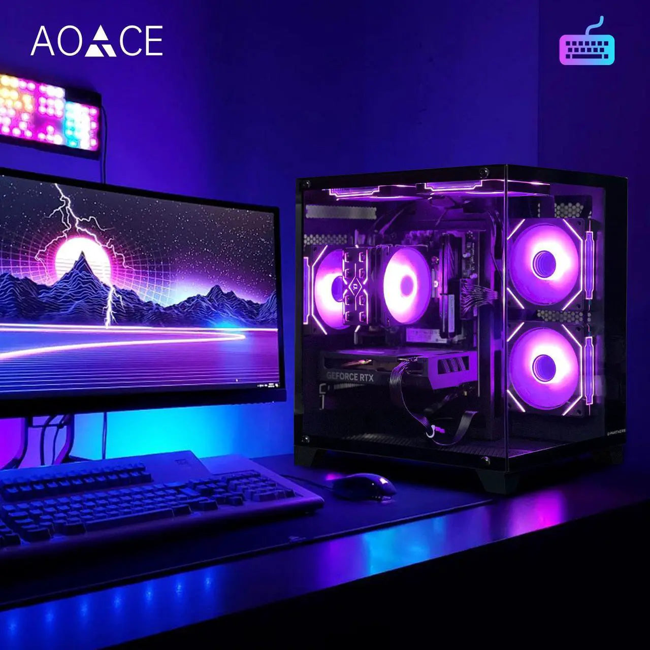 AOACE Gaming PC Desktop INTEL Core i5 14400F 2.5 GHz, NVIDIA RTX 5060 8G DLSS 4, 32GB DDR4 RAM 3200MHz,1TB NVMe PCIe4.0, Wi-Fi6E, Game Design Office console,Sea View Room,Windows 11 Home 64-bit